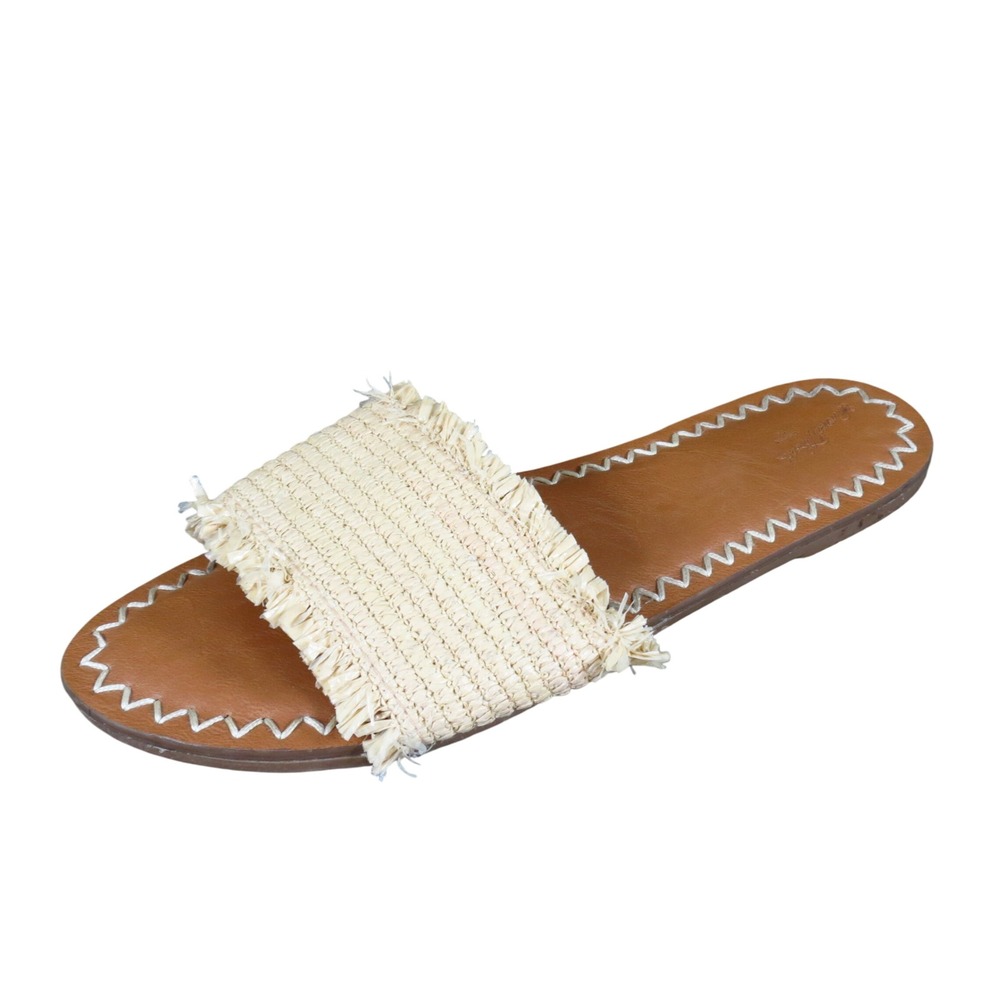 Universal Thread Luciana Womens Slide Sandals Size 8 Beach Summer Tan Raffia